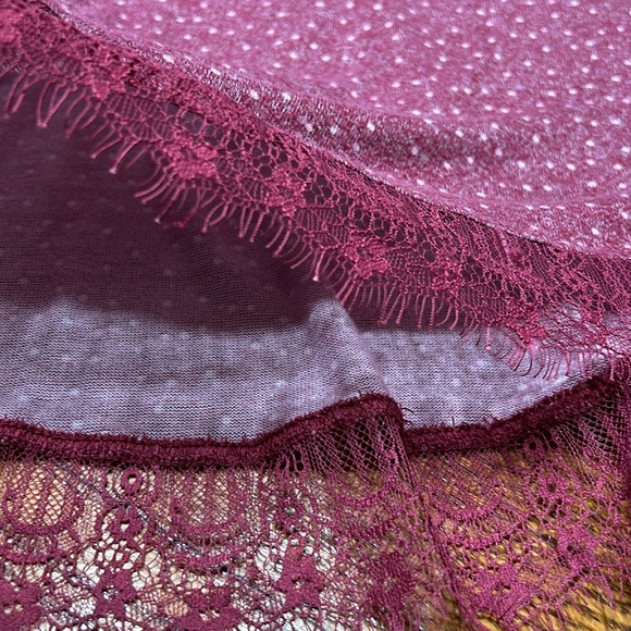 LC Lauren Conrad purple/white dotted sweater. Lace trim. Ties in back. Large. - Picture 2 of 11